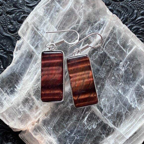 Red Tigers Eye Stone Crystal Jewelry Earrings - Picture 5 of 7